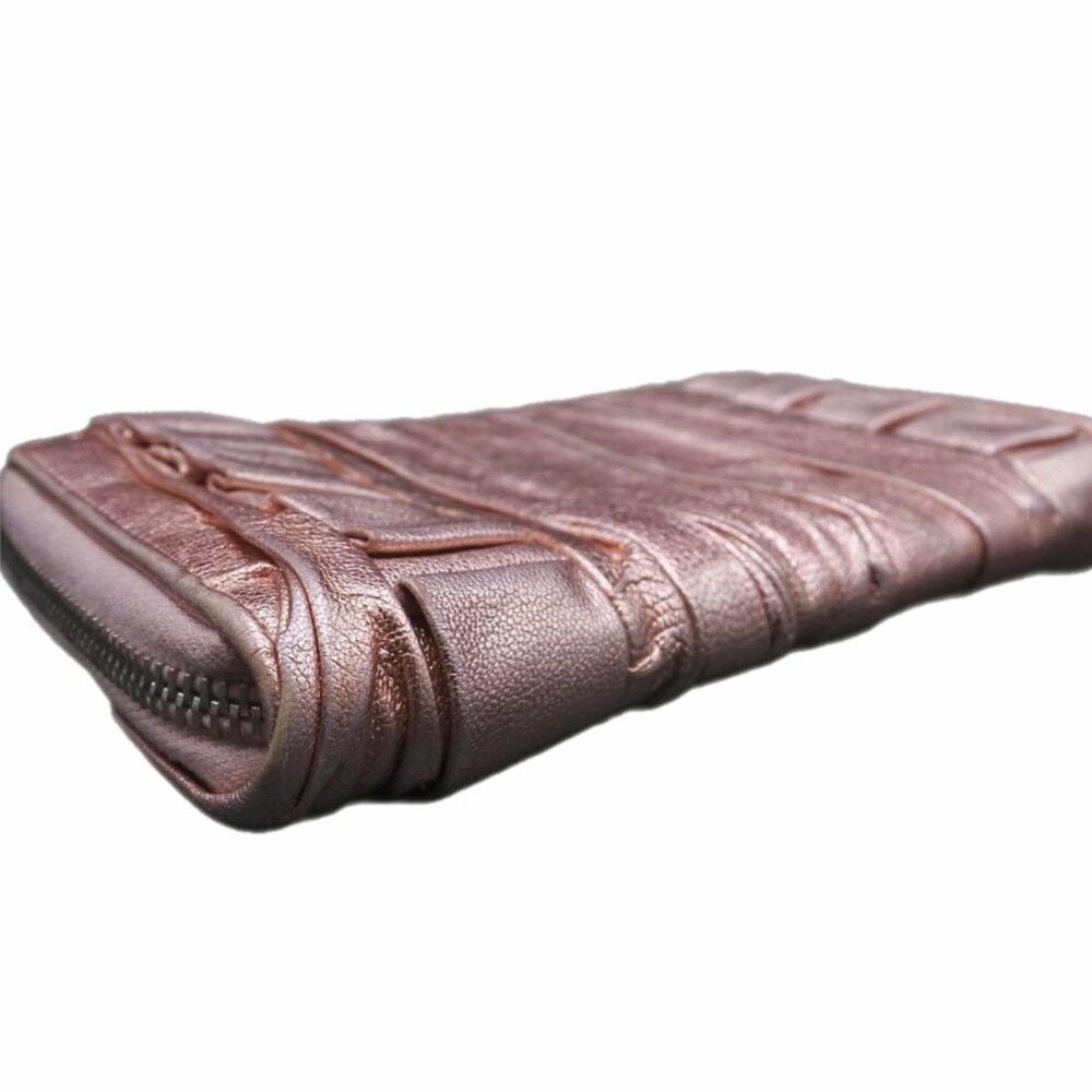 Dolce & Gabbana (Exclusive) Rose Gold Metallic Leather Ruffle Long Wallet, Y2K - Picture 3 of 13